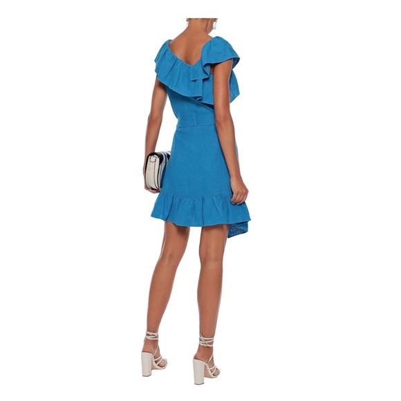 New! GOEN.J Wrap Effect Linen Ruffled Dress in Azure - Picture 4 of 11